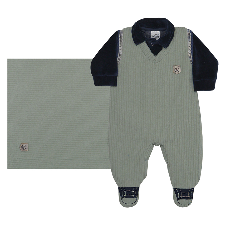 Macacão Longo Bebê Sonho Mágico Tricô Colete 2 Peças Macacão Longo Bebê Sonho Mágico Tricô Colete 2 Peças