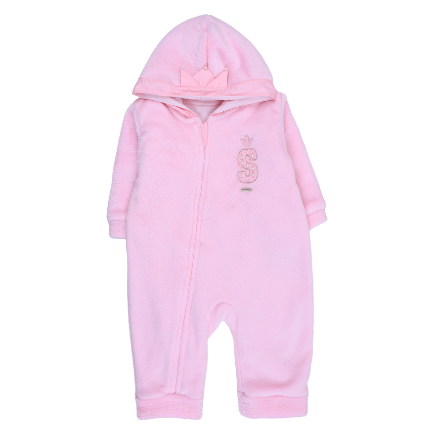 Macacão Longo Bebê Sonho Mágico Com Capuz Coroa