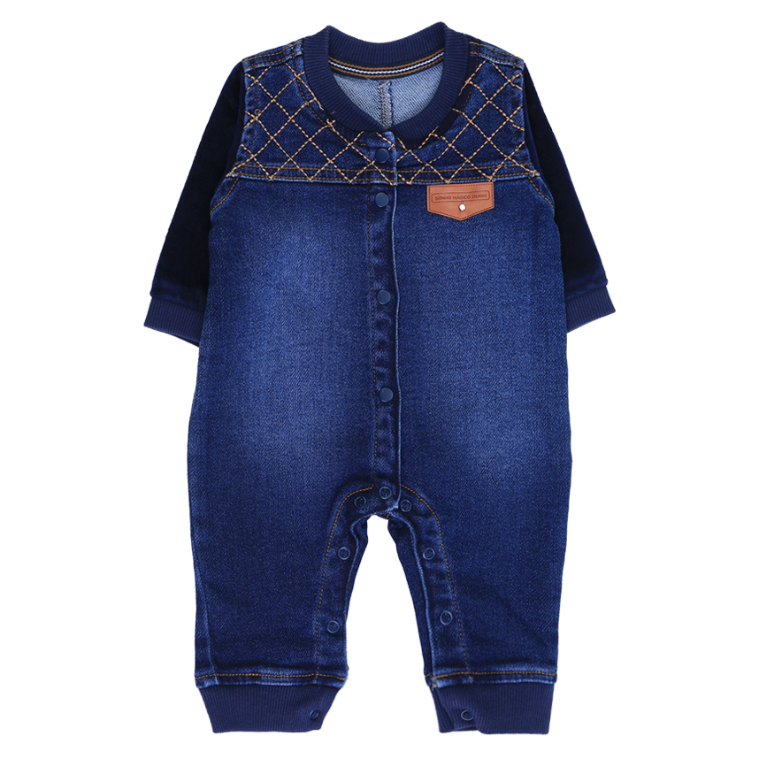 Macacão Longo Bebê Sonho Mágico Jeans Detalhe Used
