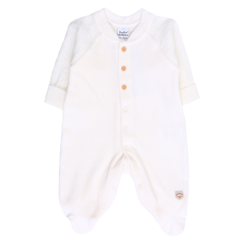 Macacão Longo Bebê Sonho Mágico Detalhe Tricô