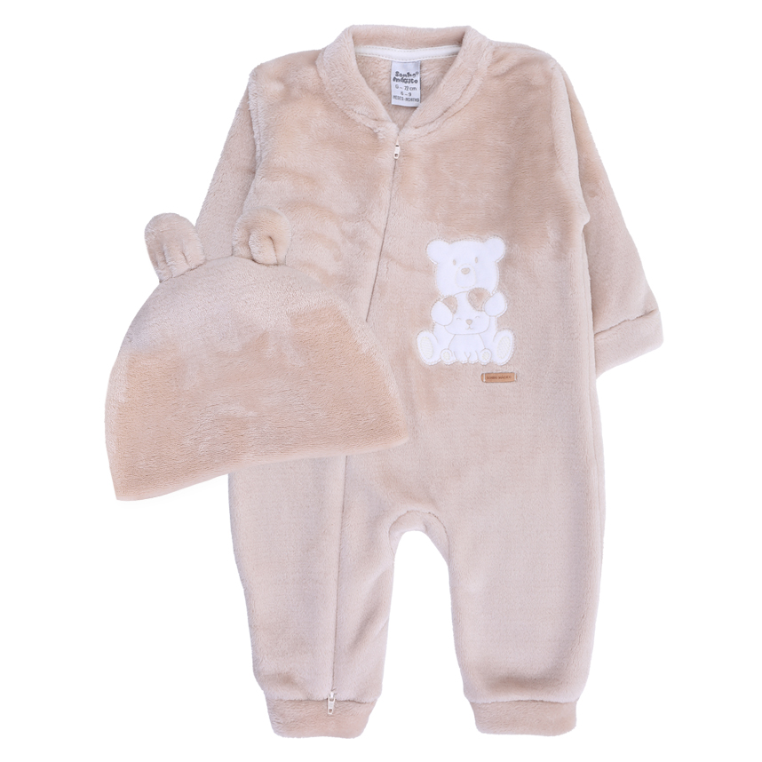 Macacão Longo Bebê Sonho Mágico Bordado Urso 2 Peças