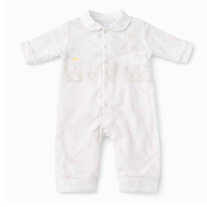 Macacão Longo Bebê Sonho Mágico Bordado Flores