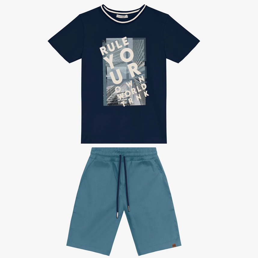 Conjunto Infantil Trick Nick Camiseta Rule Your E Bermuda