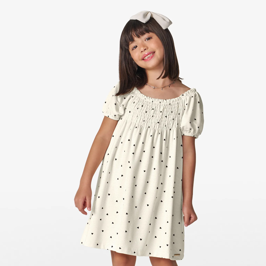 Vestido Juvenil Trick Nick Manga Curta Estampa Corações
