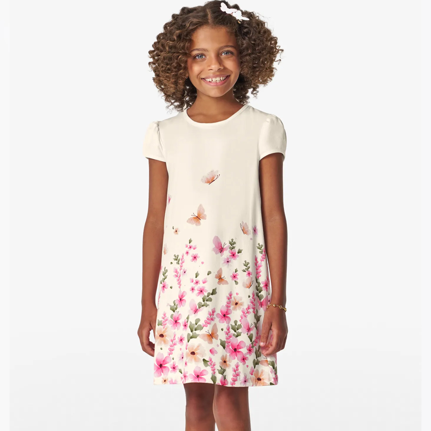 Vestido Infantil Trick Nick Manga Curta Estampa Borboletas