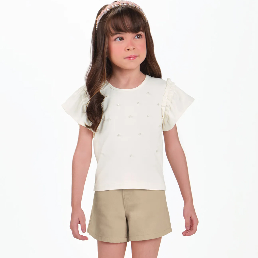 Conjunto Infantil Trick Nick Blusa Pérola E Short Sarja Conjunto Infantil Trick Nick Blusa Pérola E Short Sarja