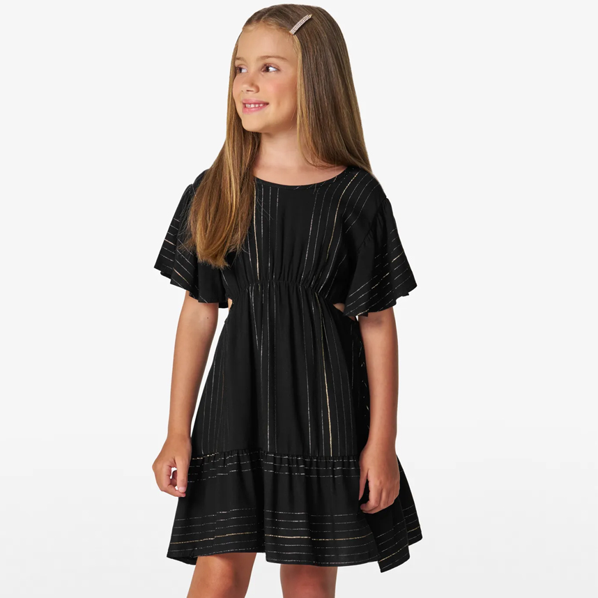 Vestido Infantil Trick Nick Manga Curta Viscose Lurex