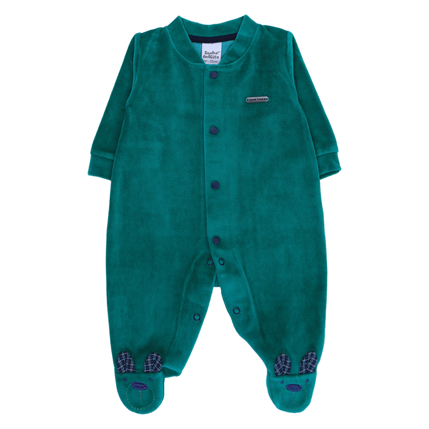 Macacão Longo Bebê Sonho Mágico Bordado Urso