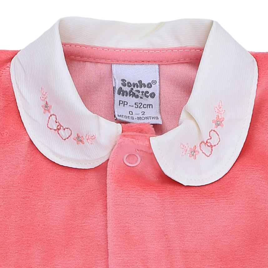 Macacão Longo Bebê Sonho Mágico Gola Bordado Coração Macacão Longo Bebê Sonho Mágico Gola Bordado Coração