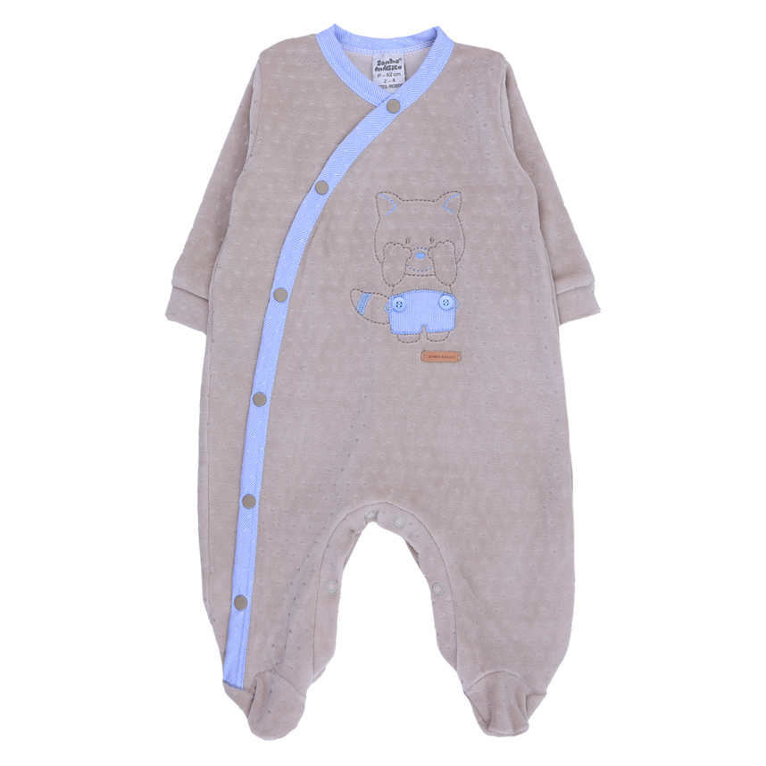 Macacão Longo Bebê Sonho Mágico Bordado Gato