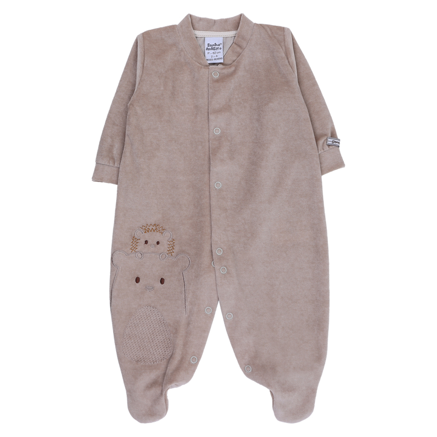 Macacão Longo Bebê Sonho Mágico Bordado Urso