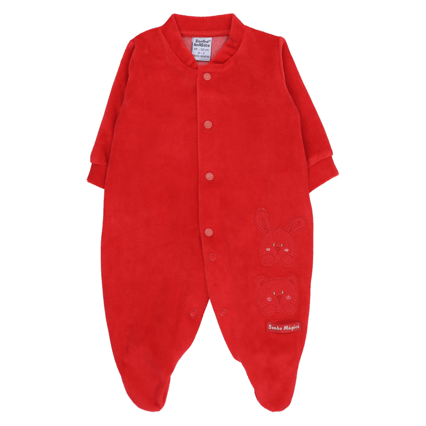 Macacão Longo Bebê Sonho Mágico Bordado Coelho