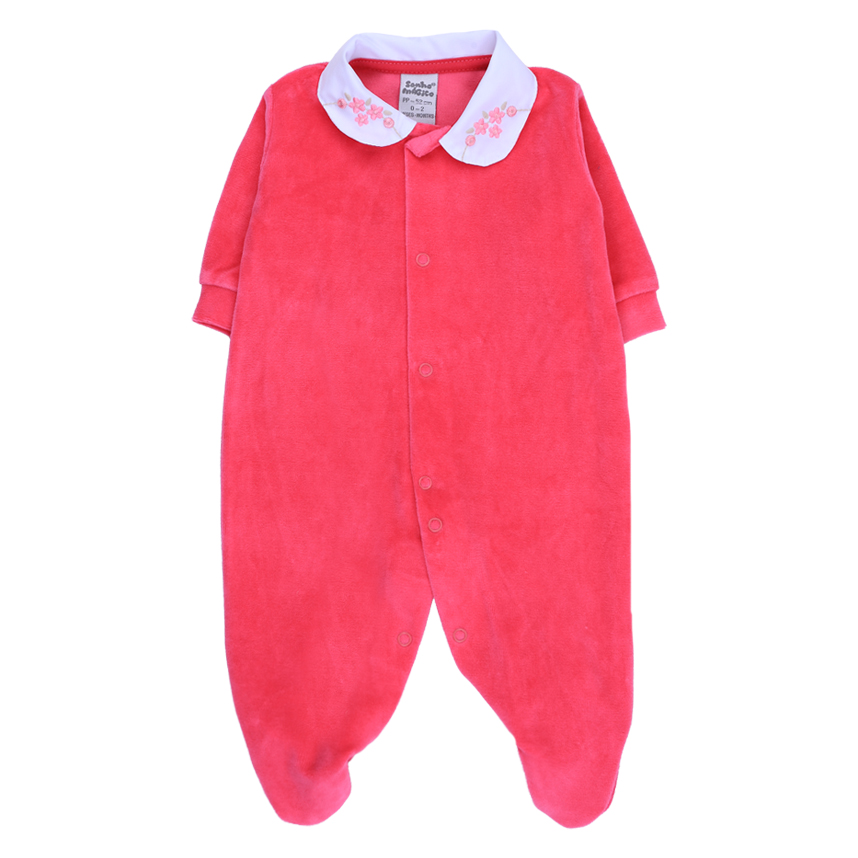 Macacão Longo Bebê Sonho Mágico Gola Bordado Flor