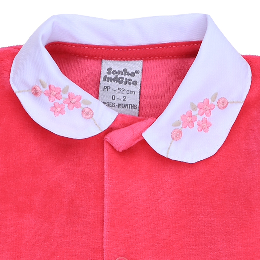 Macacão Longo Bebê Sonho Mágico Gola Bordado Flor Macacão Longo Bebê Sonho Mágico Gola Bordado Flor