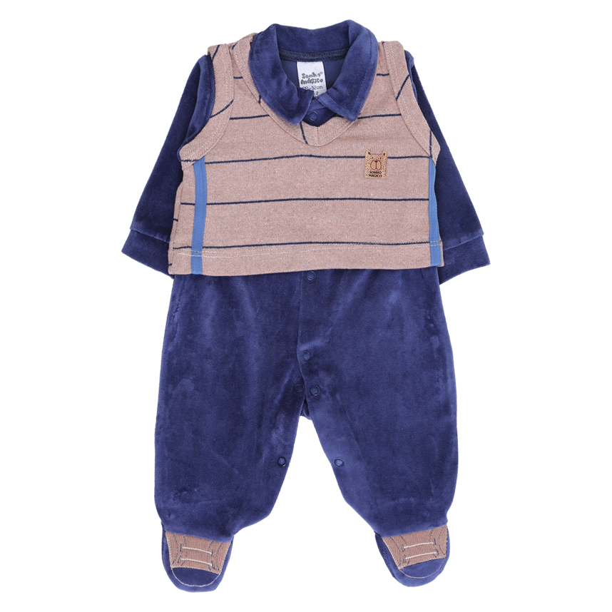 Macacão Longo Bebê Sonho Mágico Detalhe Listrado