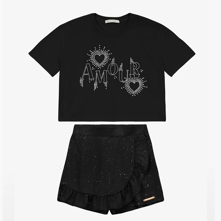 Conjunto Infantil Trick Nick Blusa Amour E Short Saia