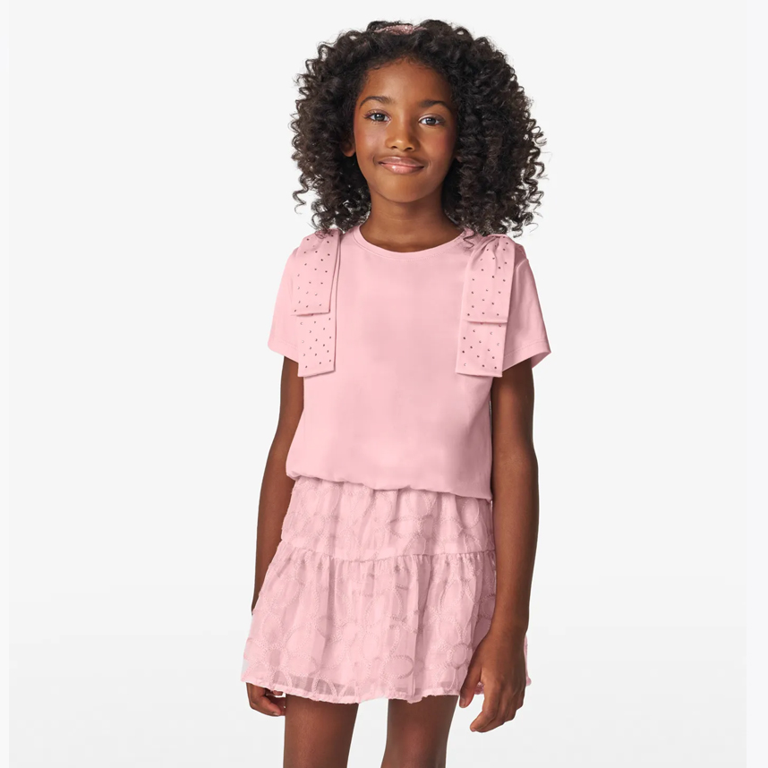 Conjunto Infantil Trick Nick Blusa Com Laço E Saia Bordada