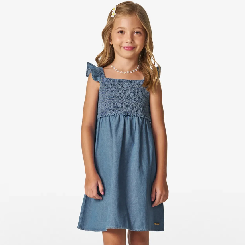 Vestido Jeans Infantil Trick Nick Alça Babado Pala Latex
