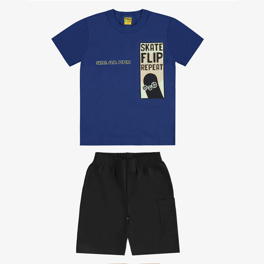 Conjunto Infantil Rovitex Camiseta Skate E Bermuda