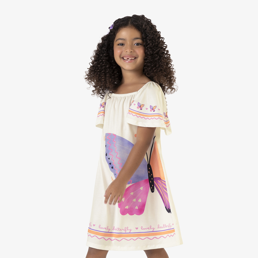 Vestido Juvenil Rovitex Manga Curta Estampa Borboleta Vestido Juvenil Rovitex Manga Curta Estampa Borboleta