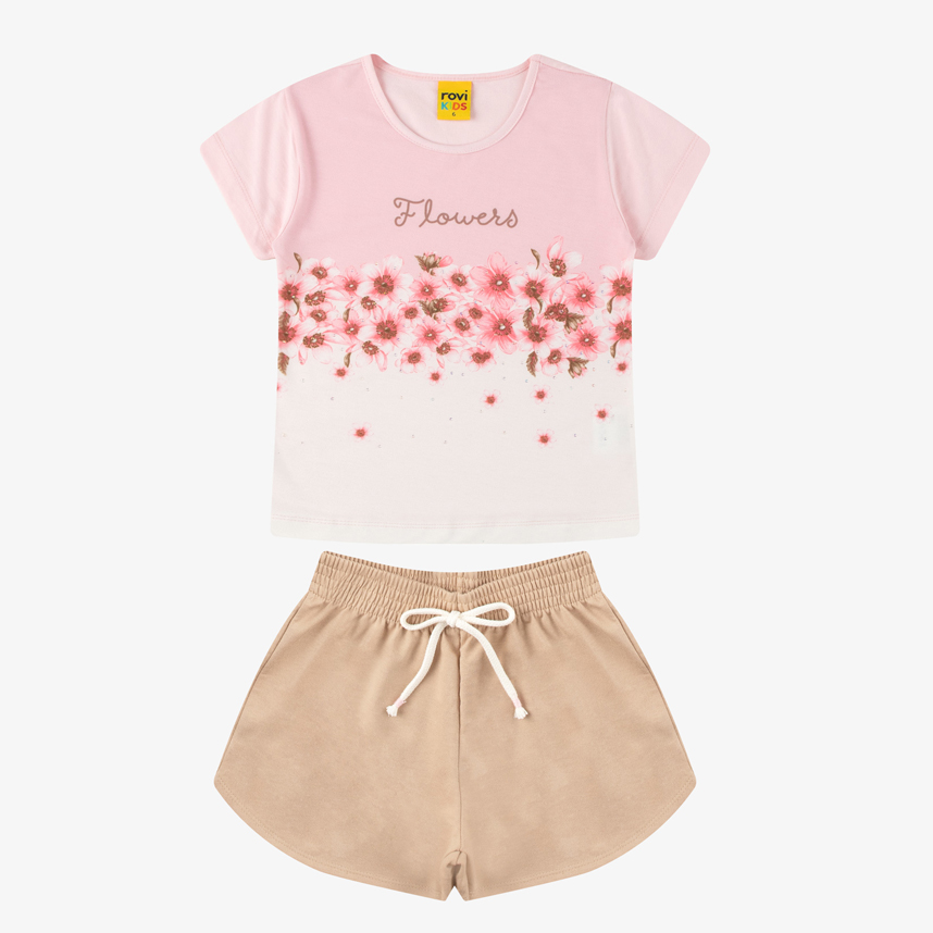 Conjunto Juvenil Rovitex Blusa Estampa Floral E Short Liso