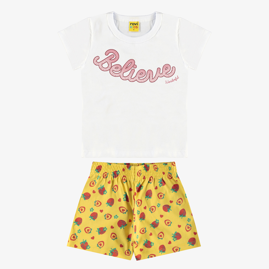 Conjunto Infantil Rovitex Blusa Manga Curta E Short Morangos
