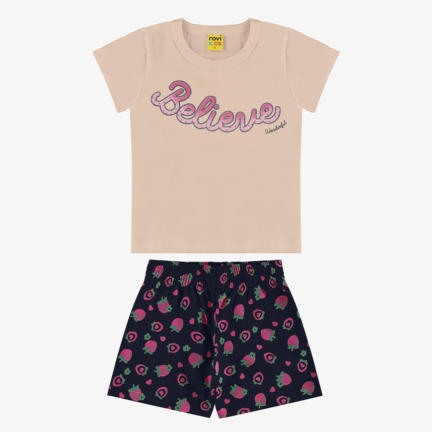 Conjunto Infantil Rovitex Blusa Manga Curta E Short Morangos Conjunto Infantil Rovitex Blusa Manga Curta E Short Morangos