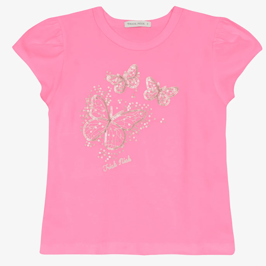 Blusa Infantil Trick Nick Manga Curta Borboletas E Paetê Blusa Infantil Trick Nick Manga Curta Borboletas E Paetê