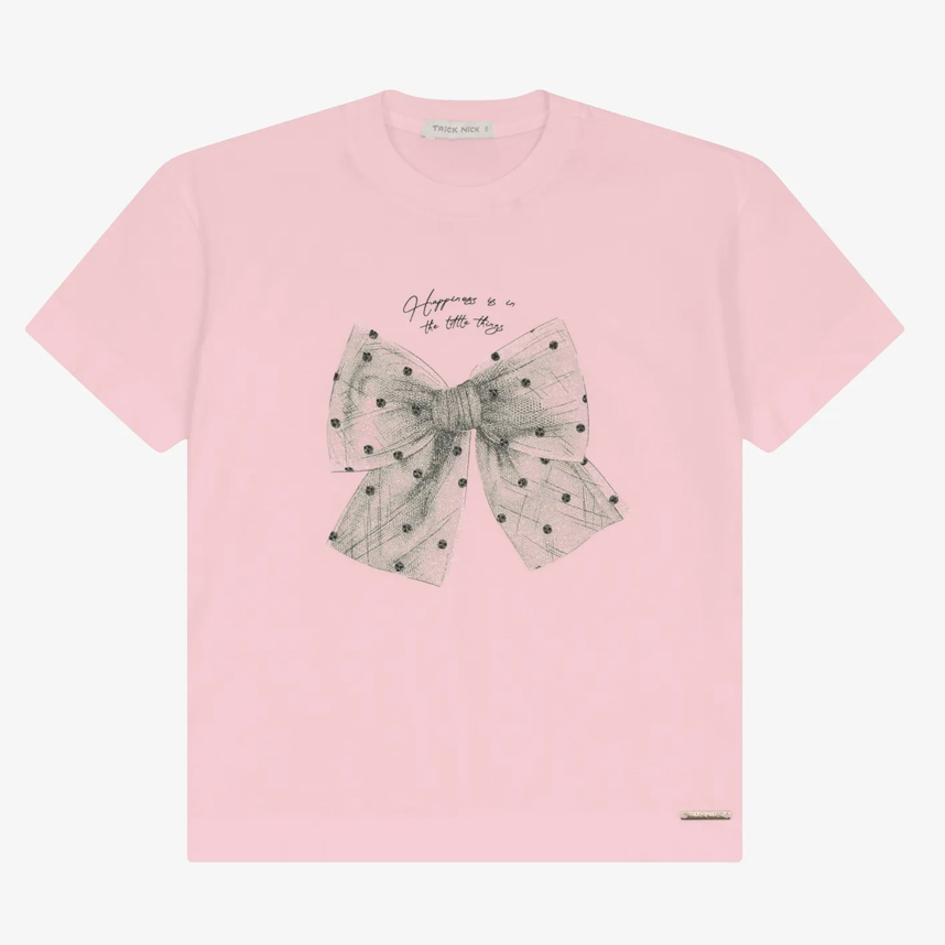 Camiseta Infantil Trick Nick Manga Curta Laço Glitter