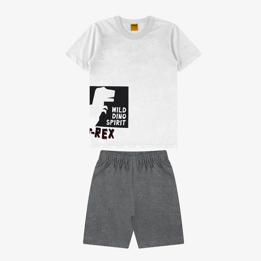 Conjunto Infantil Rovitex Camiseta Dinossauro E Bermuda Lisa