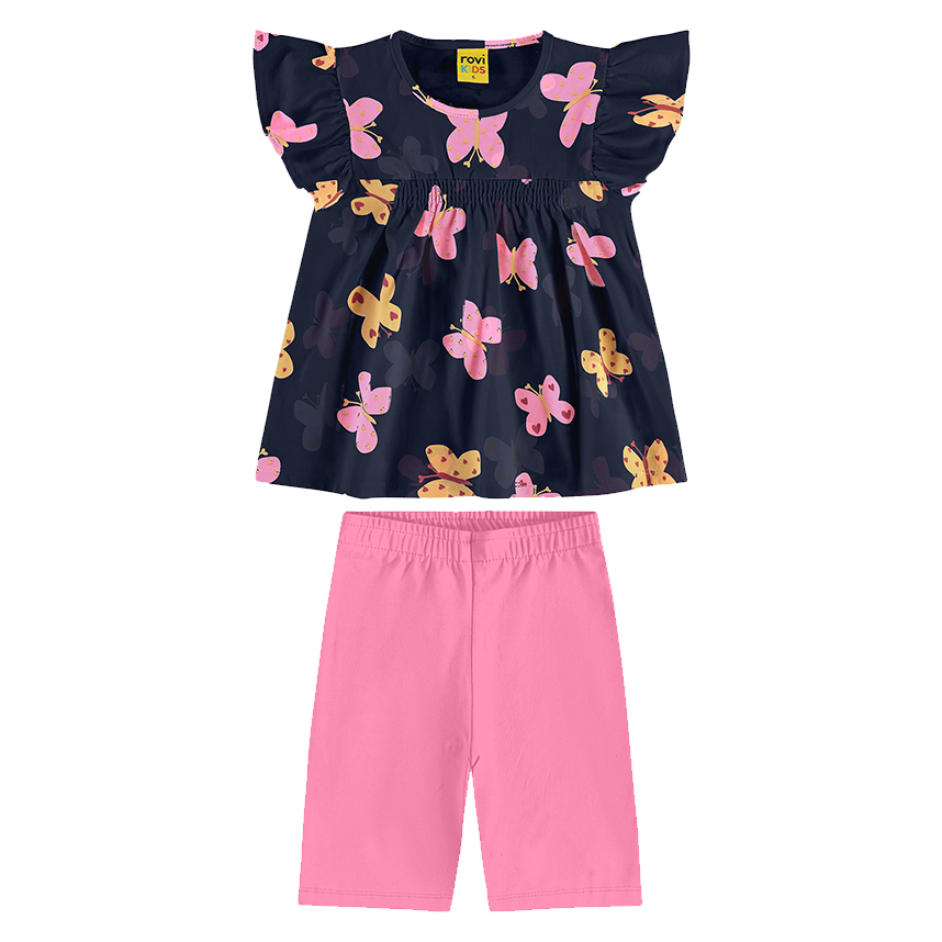 Conjunto Infantil Rovitex Blusa E Bermuda Cotton Borboleta
