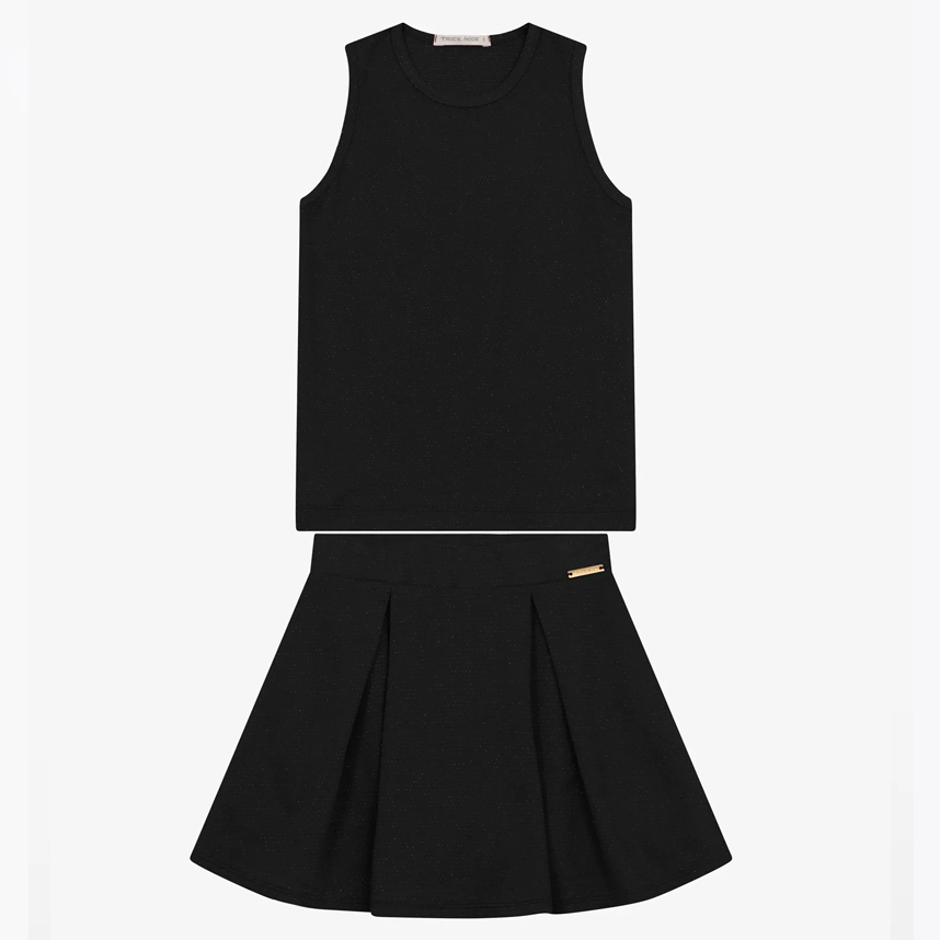 Conjunto Juvenil Trick Nick Blusa Cavada E Saia Prega Lurex