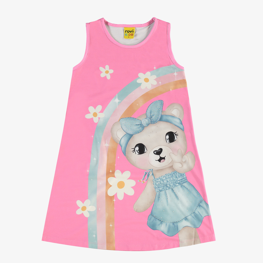 Vestido Infantil Rovitex Cavado Estampa Ursa Arco Íris