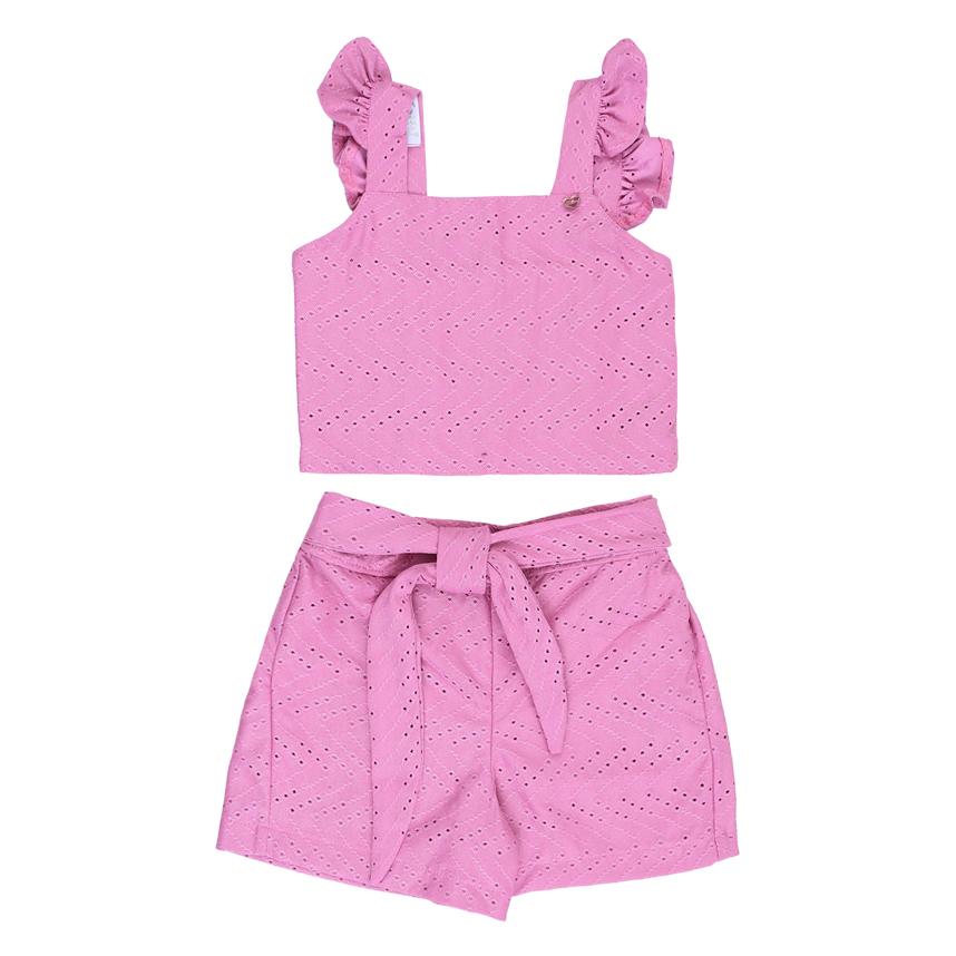 Conjunto Infantil Cattai Blusa Babado Laise  E Short