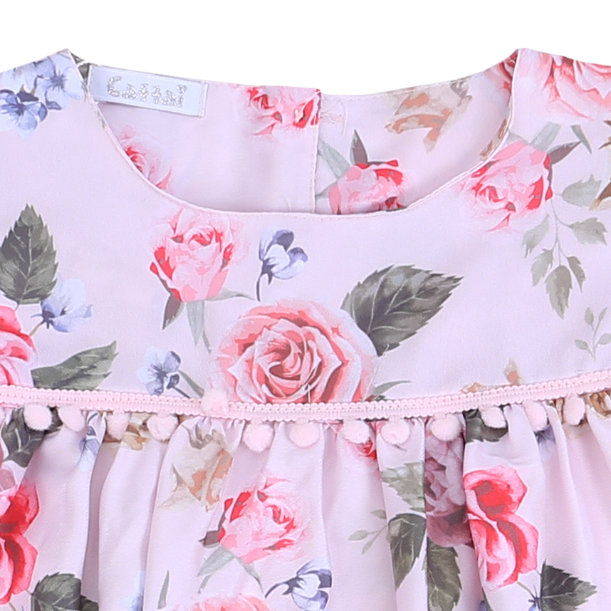 Vestido Infantil Cattai Manga Curta Floral Barra Babado Vestido Infantil Cattai Manga Curta Floral Barra Babado