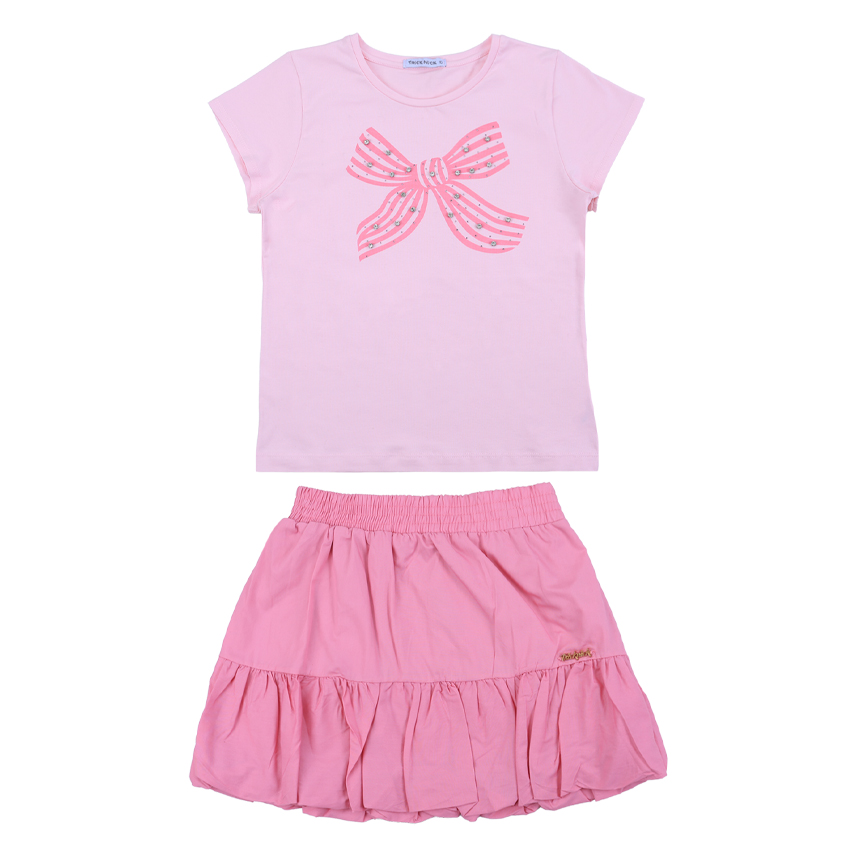 Conjunto Infantil Trick Nick Blusa Manga Curta Laço E Saia
