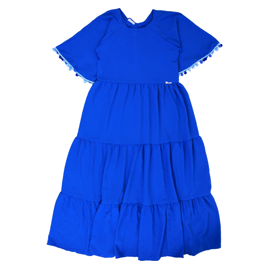 Vestido Juvenil Cattai Manga Curta Pompom Longo 3 Marias