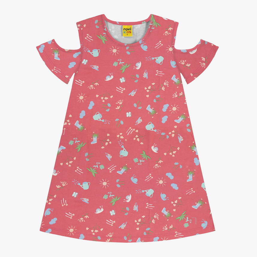 Vestido Infantil Rovitex Manga Curta Ombro Aberto Estampado