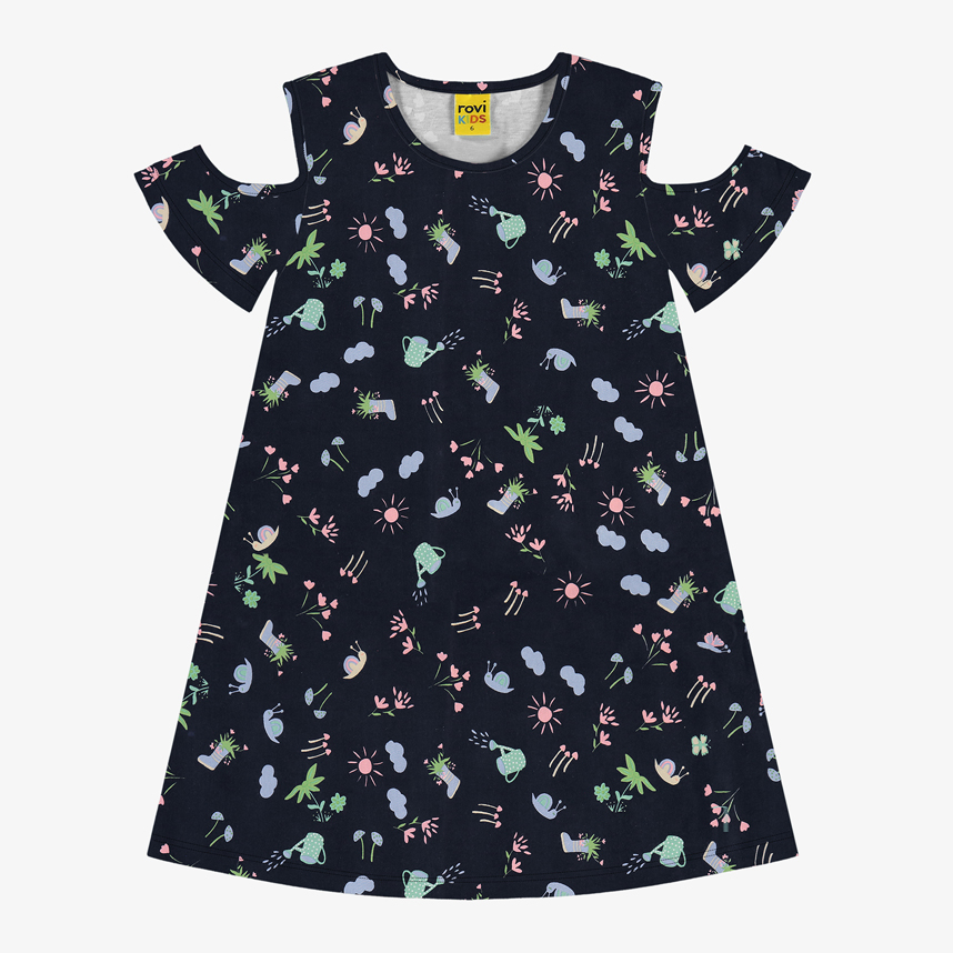 Vestido Infantil Rovitex Manga Curta Ombro Aberto Estampado Vestido Infantil Rovitex Manga Curta Ombro Aberto Estampado