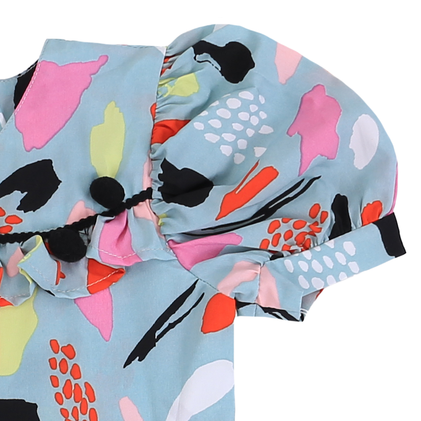 Vestido Infantil CattaI Estampado Com Babado No Peito Vestido Infantil CattaI Estampado Com Babado No Peito