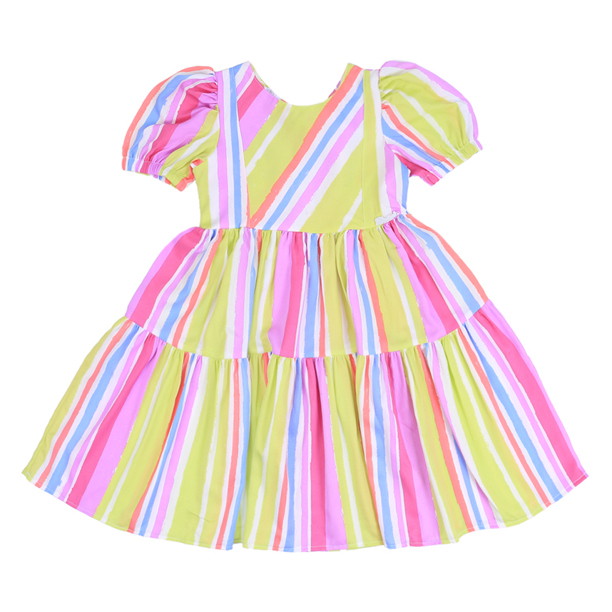 Vestido Infantil Cattai Estampa Listras Coloridas