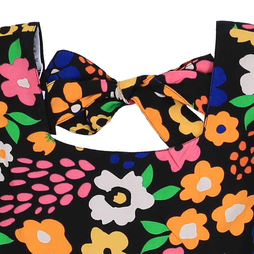 Vestido Infantil Cattai Estampado Preto Com Amarelo Vestido Infantil Cattai Estampado Preto Com Amarelo