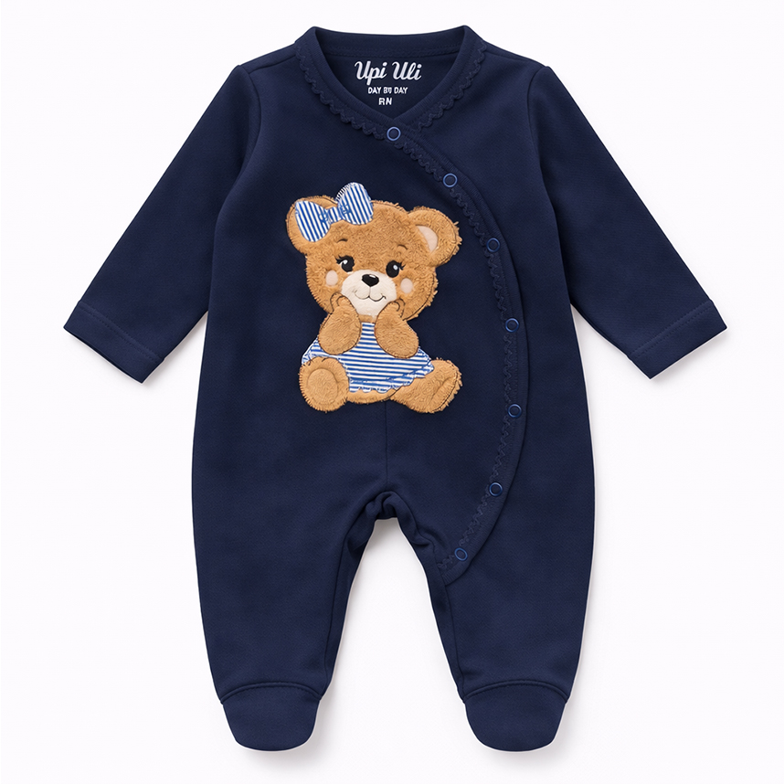 Macacão Longo  Bebê Day By Day Bordado Ursa Laço
