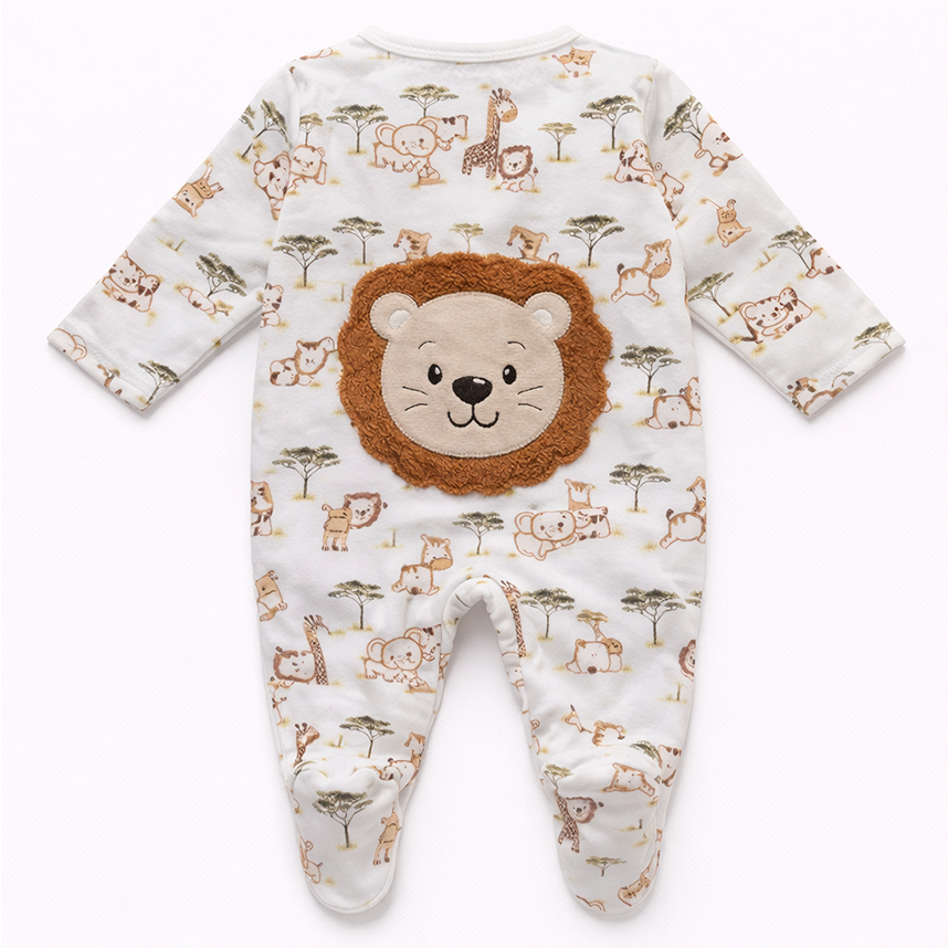 Macacão Longo Bebê Day By Day Suedine Bordado Leão