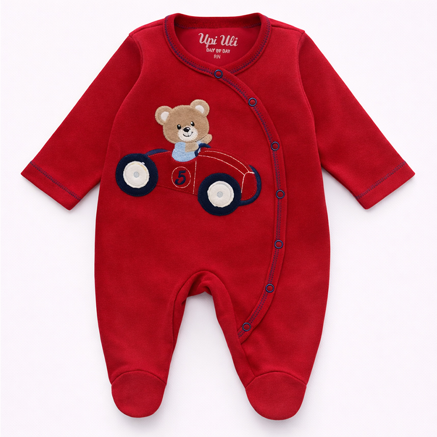Macacão Longo Bebê Day By Day Suedine Bordado Urso Carro