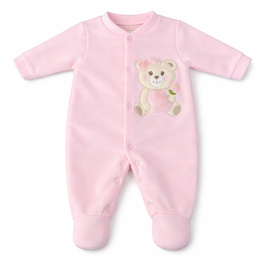 Macacão Longo Bebê Day By Day Buckle Com Botão Bordado Ursa