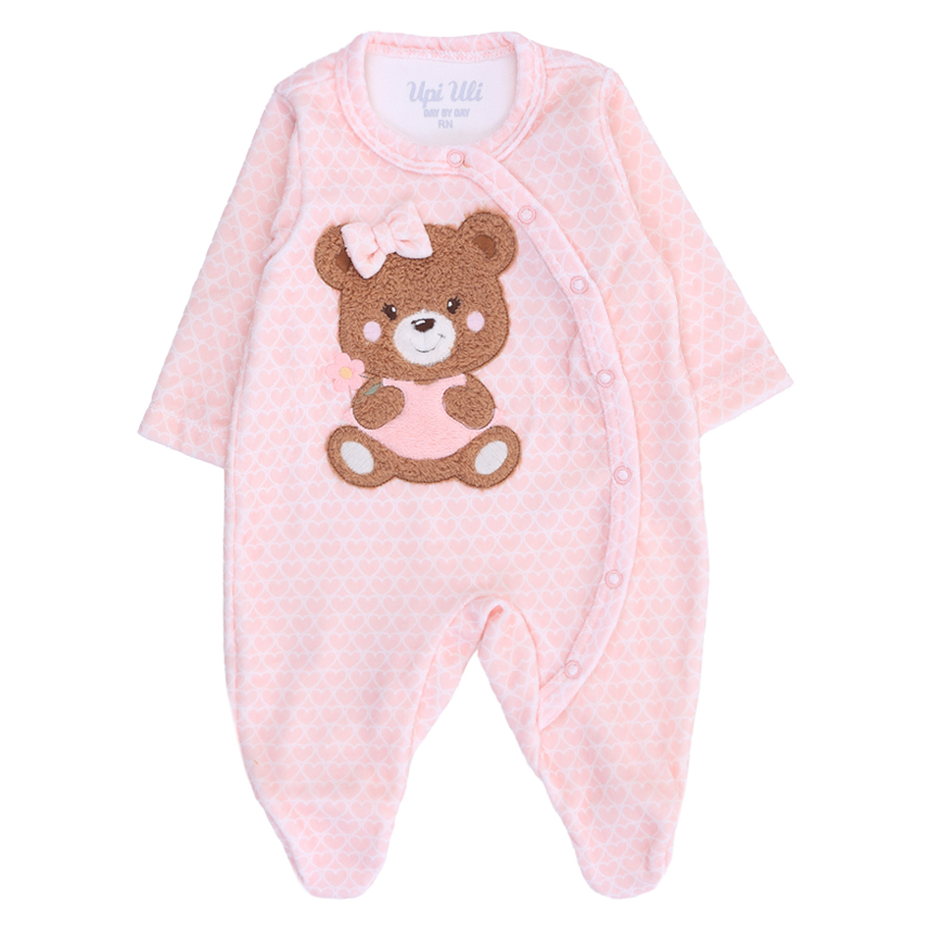 Macacão Longo Bebê Day By Day Com Botões Bordado Ursinha