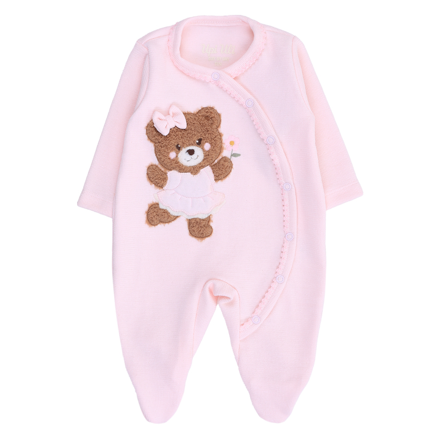 Macacão Longo Bebê Day By Day Bordado Ursa Vestido