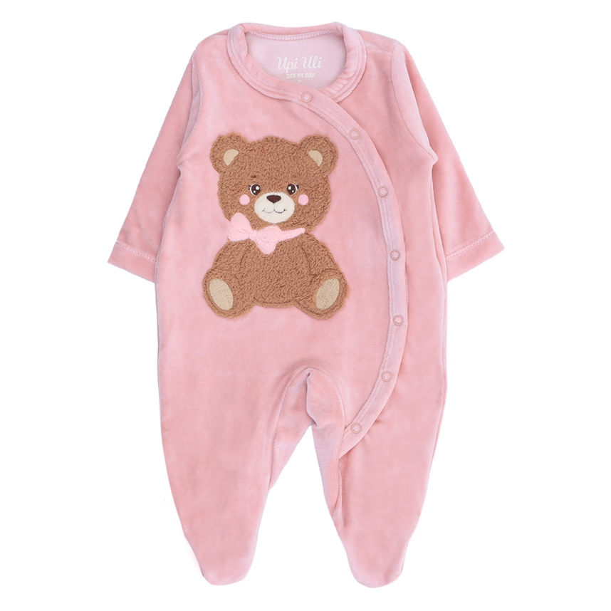 Macacão Longo Bebê Day By Day  Estampa Ursa Laço