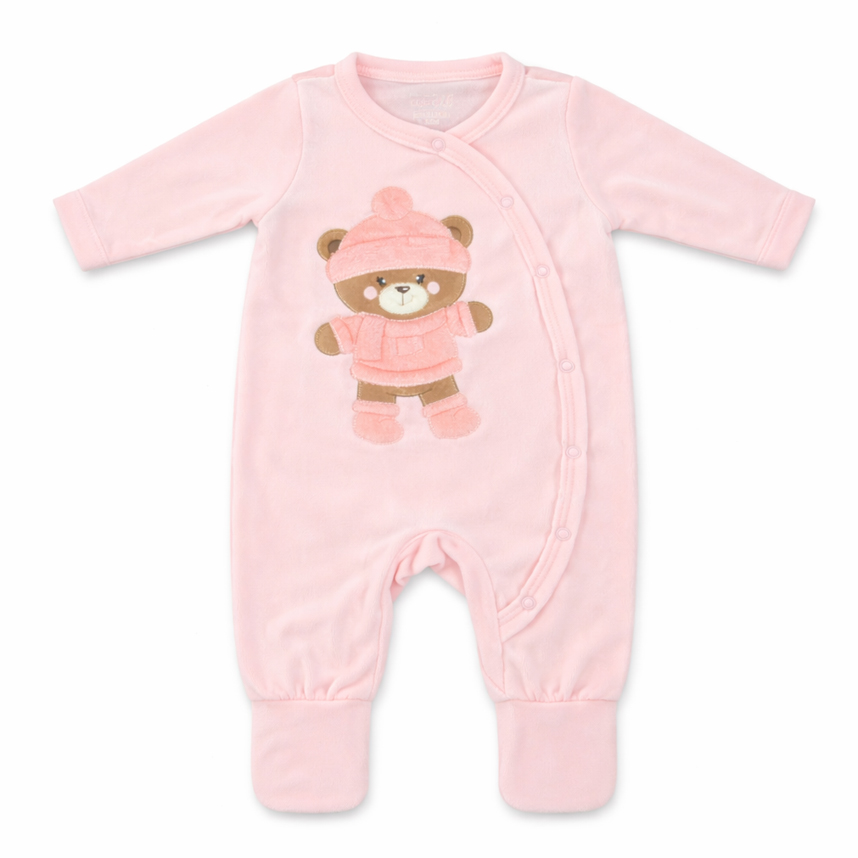 Macacão Longo Bebê Day By Day Estampa Ursa Touca
